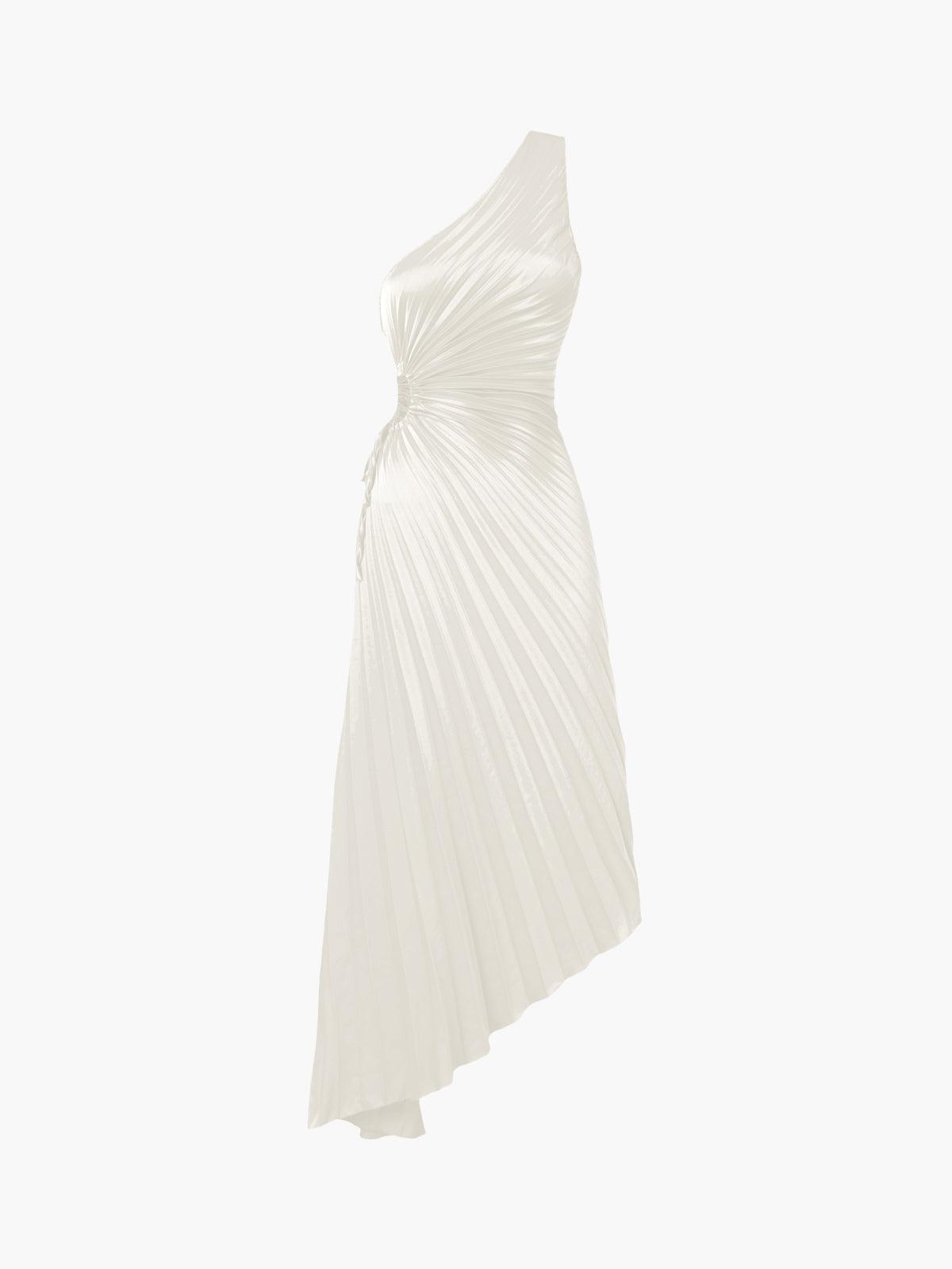 Elegant Bold Satin Pleated Dress with Stylish Cutouts