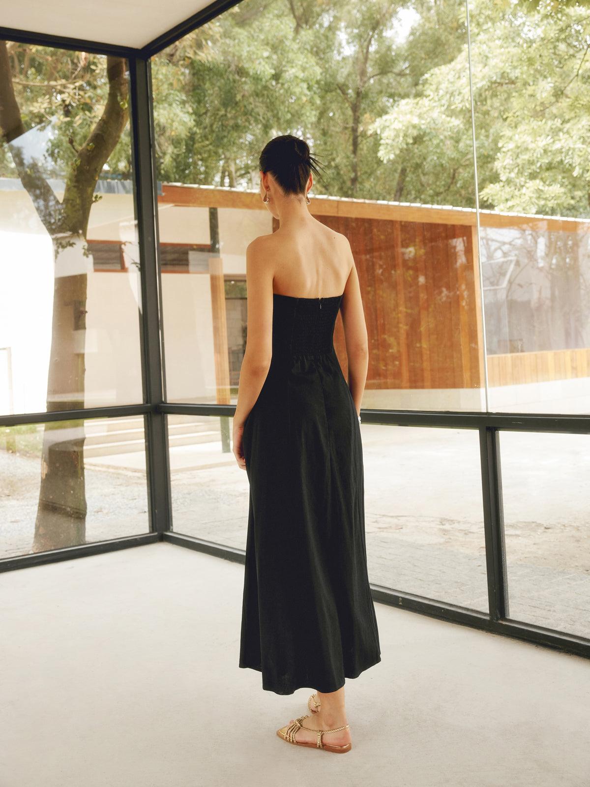 Elegant Linen Blends Long Tube Dress with Pockets - Perfect for Casual and Chic Looks