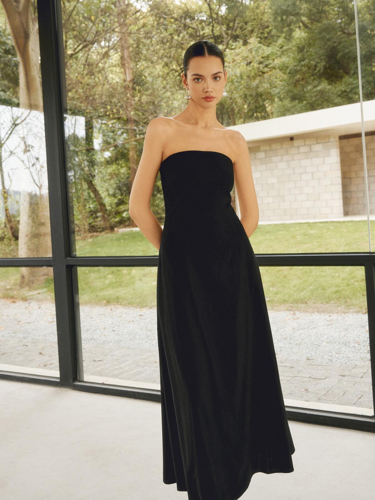 Elegant Linen Blends Long Tube Dress with Pockets - Perfect for Casual and Chic Looks