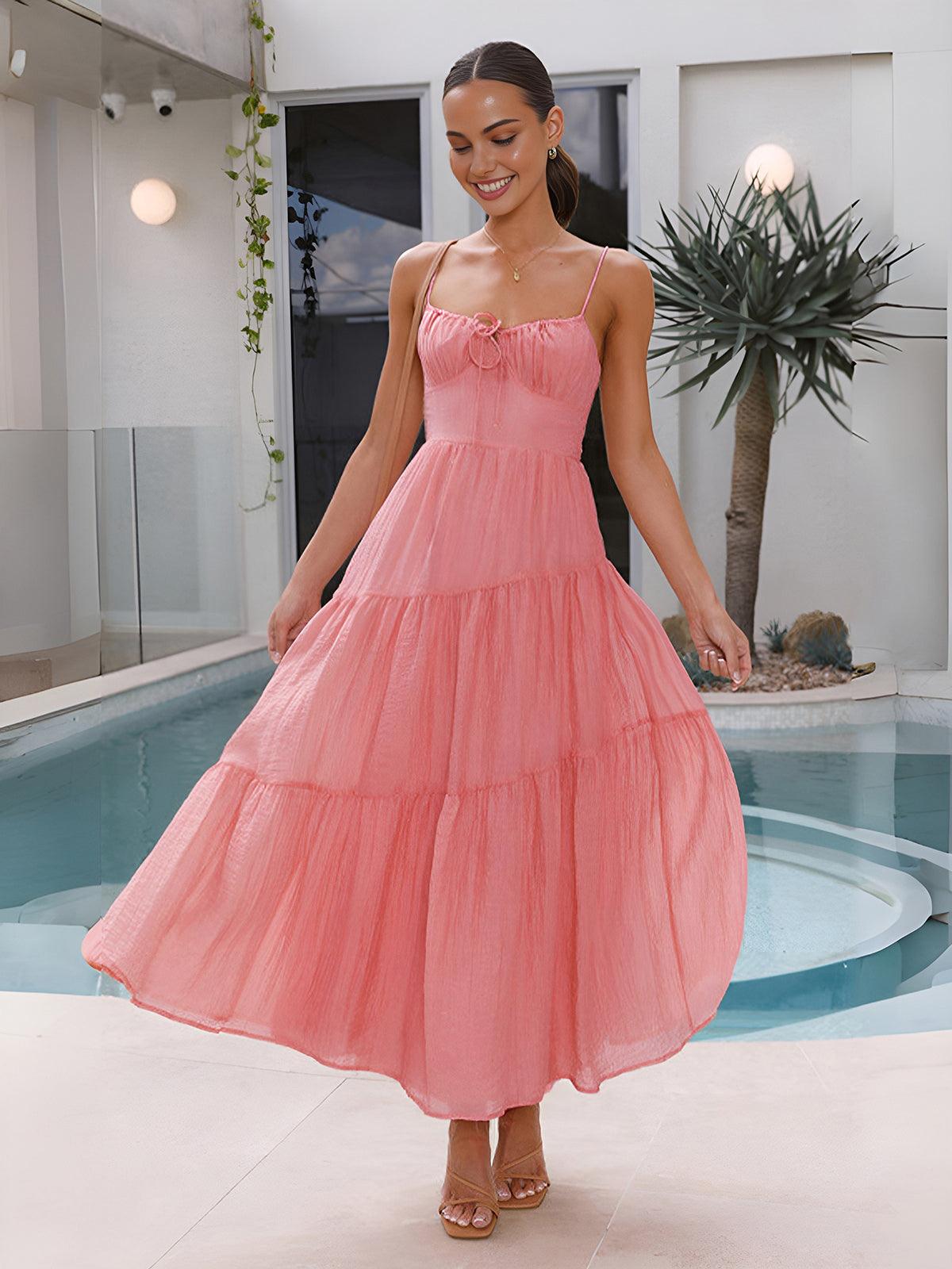 Elegant Back Smocking Tiered Cami Maxi Dress