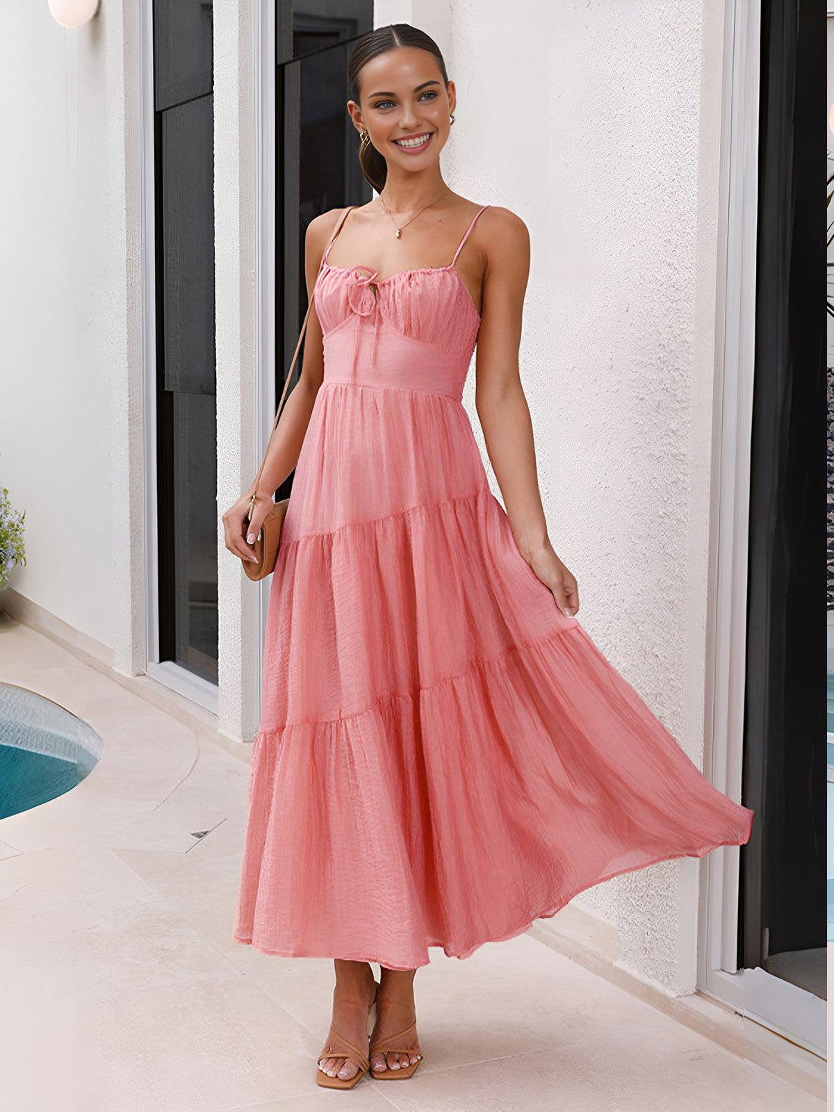 Elegant Back Smocking Tiered Cami Maxi Dress