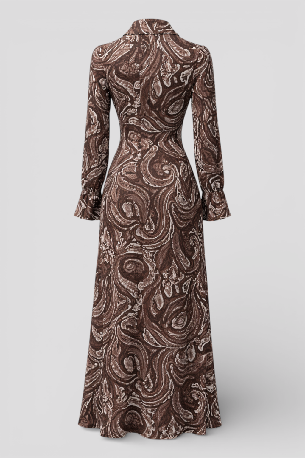 Elegant Vintage Maxi Dress with Paisley Pattern and Zipper