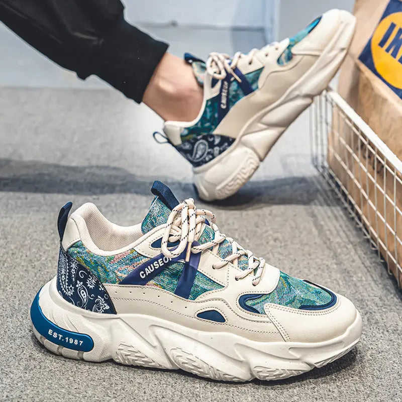 Men's Patterned PU Shoes with Platform Sole