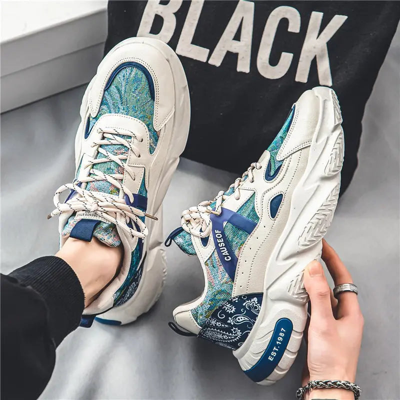 Men's Patterned PU Shoes with Platform Sole