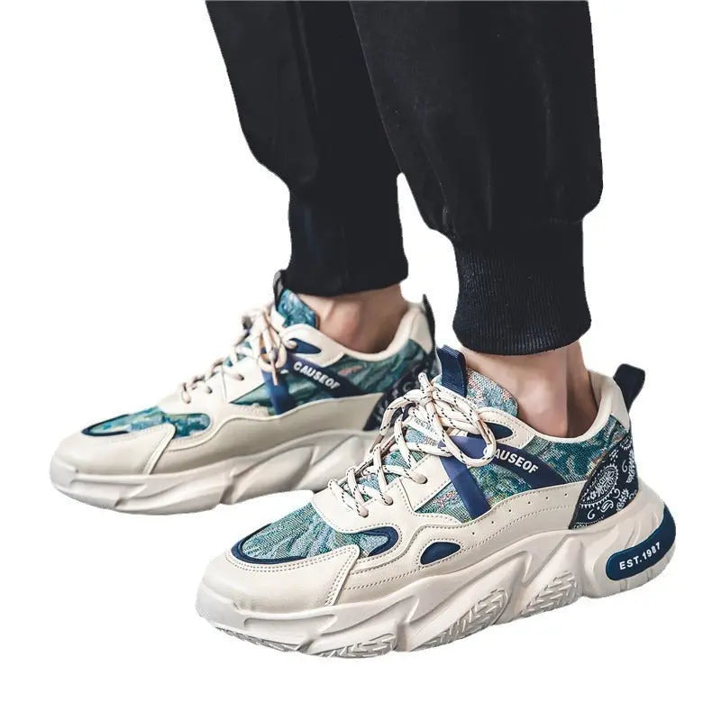 Men's Patterned PU Shoes with Platform Sole