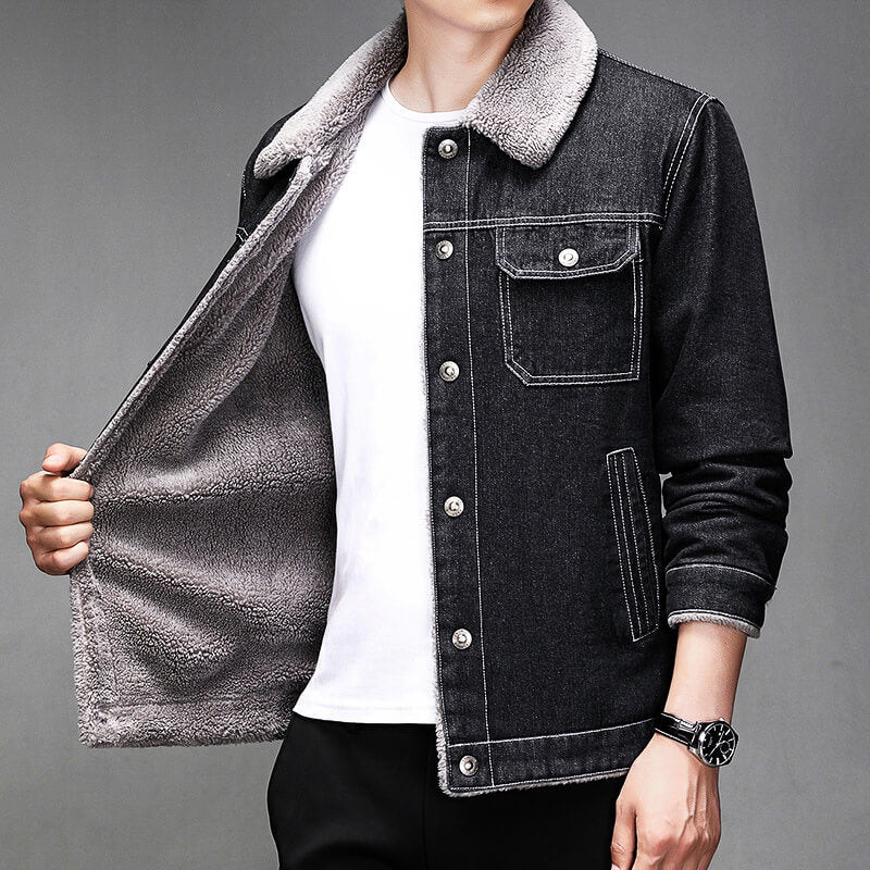 Calvin Denim Jacket with Sherpa Lining for a Comfortable and Elegant Style