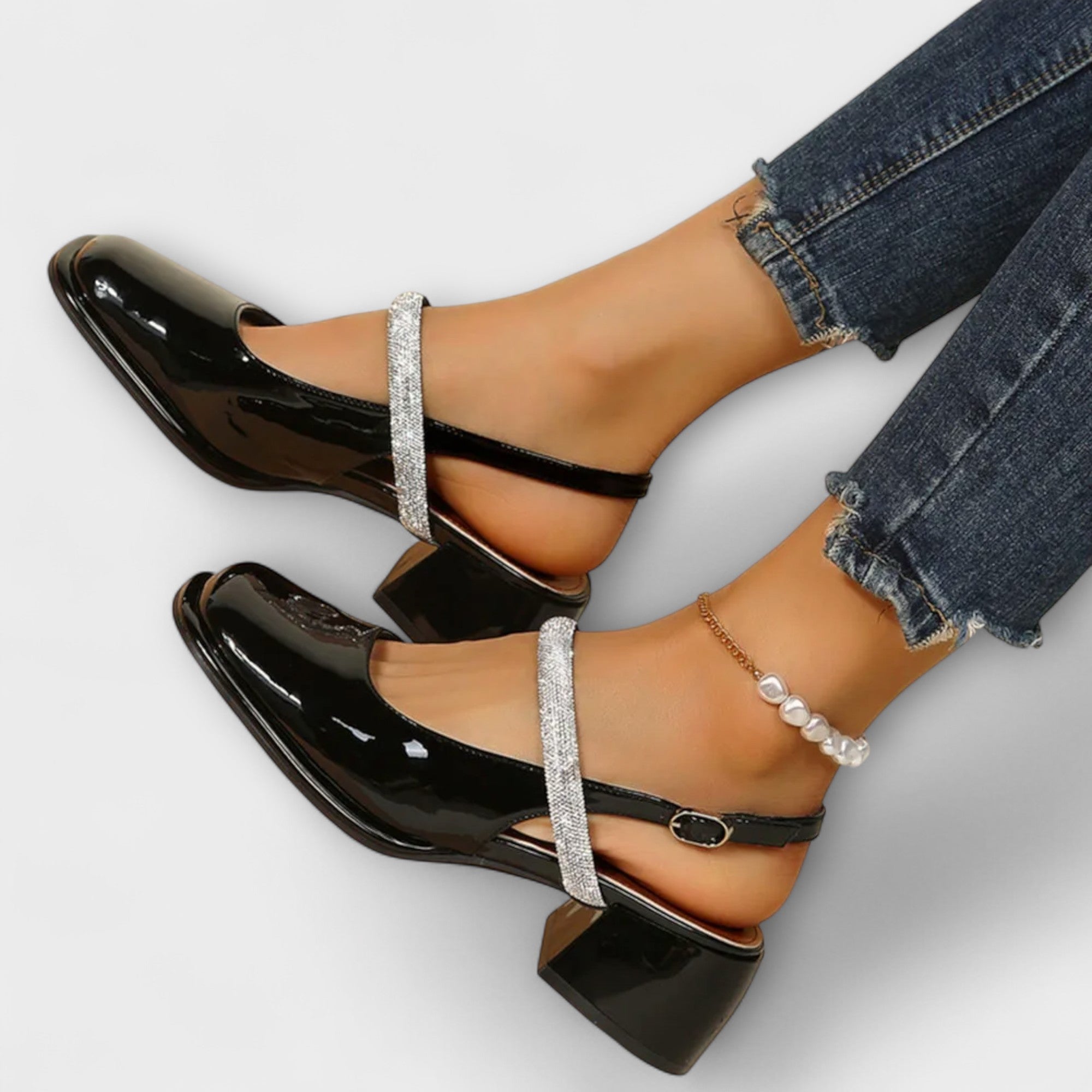 Celandra - Stylish Mary Janes with glittery straps and a comfortable block heel