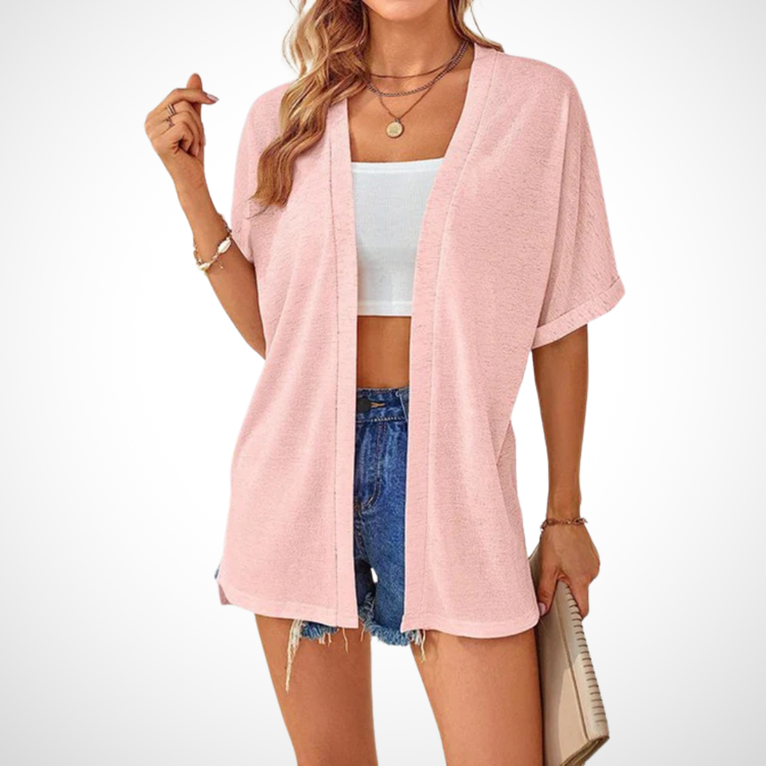 Effortlessly Chic Flowy Short-Sleeve Cardigan