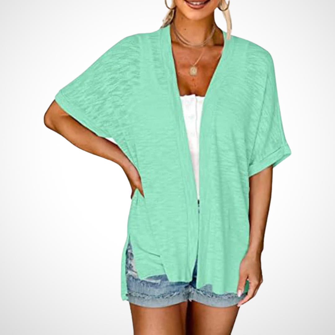 Effortlessly Chic Flowy Short-Sleeve Cardigan