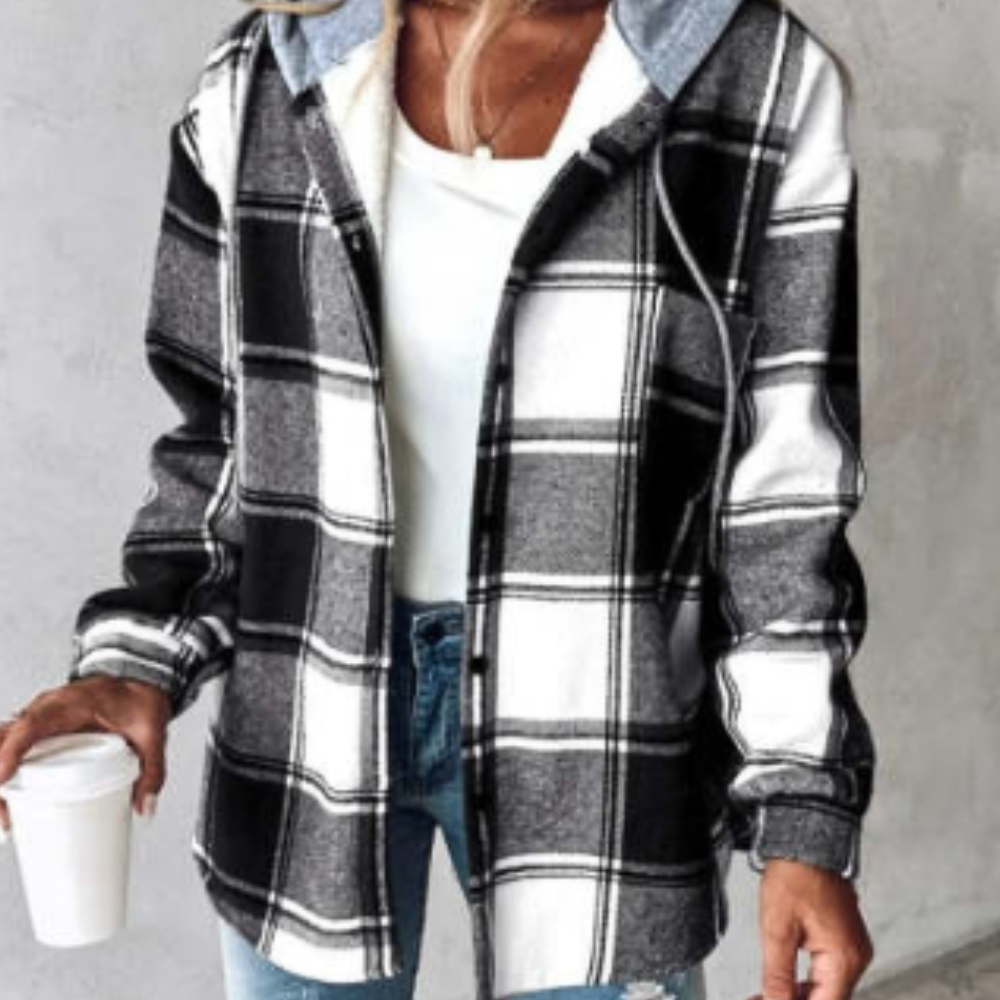 Women's Lightweight Plaid Jacket with Hood, Stylish and Comfortable