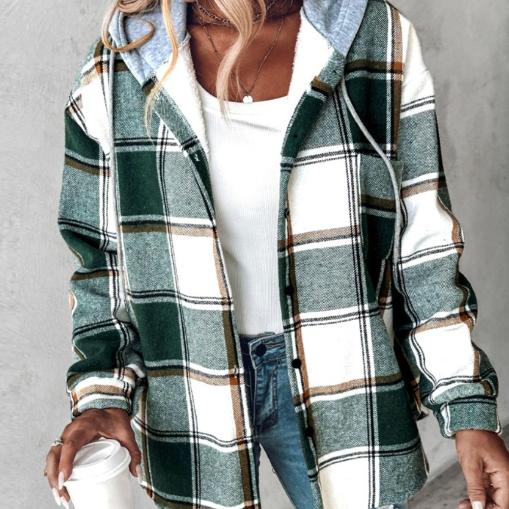 Women's Lightweight Plaid Jacket with Hood, Stylish and Comfortable