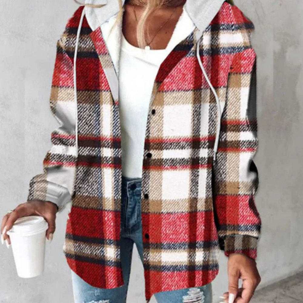 Women's Lightweight Plaid Jacket with Hood, Stylish and Comfortable