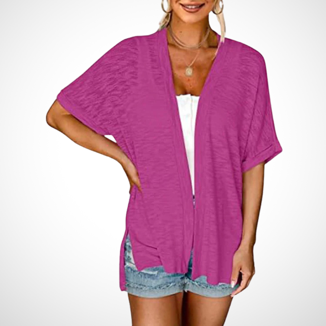 Effortlessly Chic Flowy Short-Sleeve Cardigan