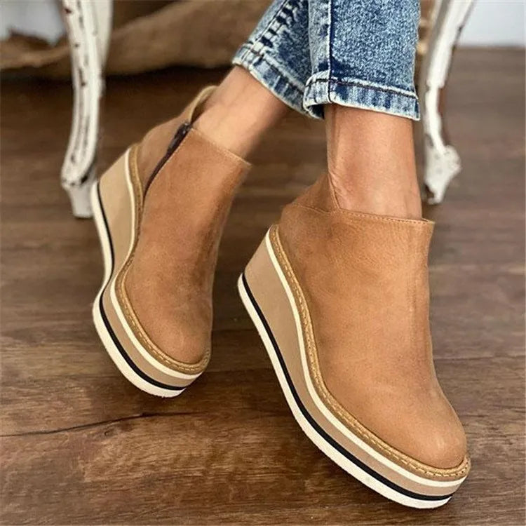 Women's Slip-On Wedge Ankle Boots - Effortless Style & All-Day Comfort