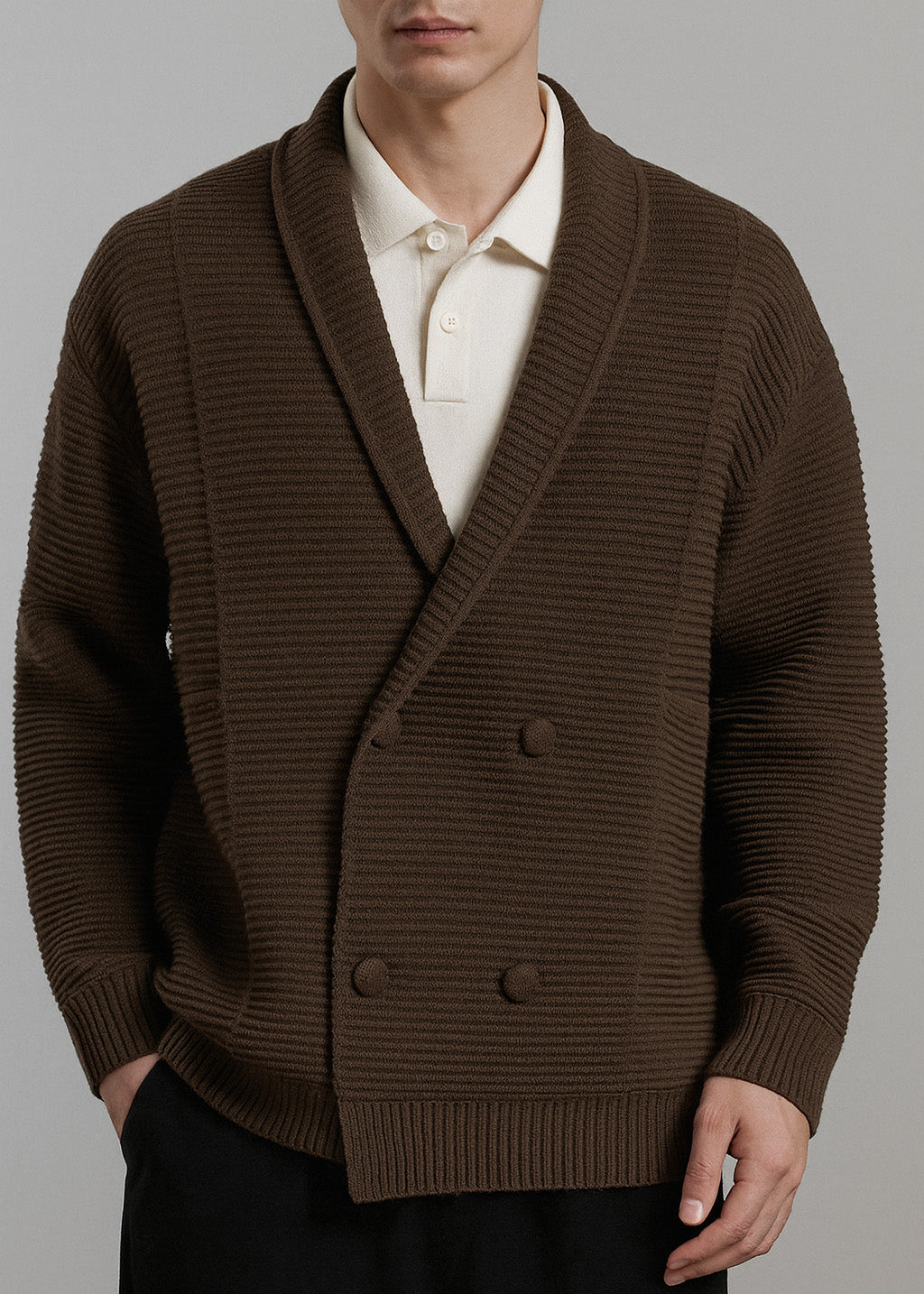 Elegant and warm double-breasted Rowan cardigan