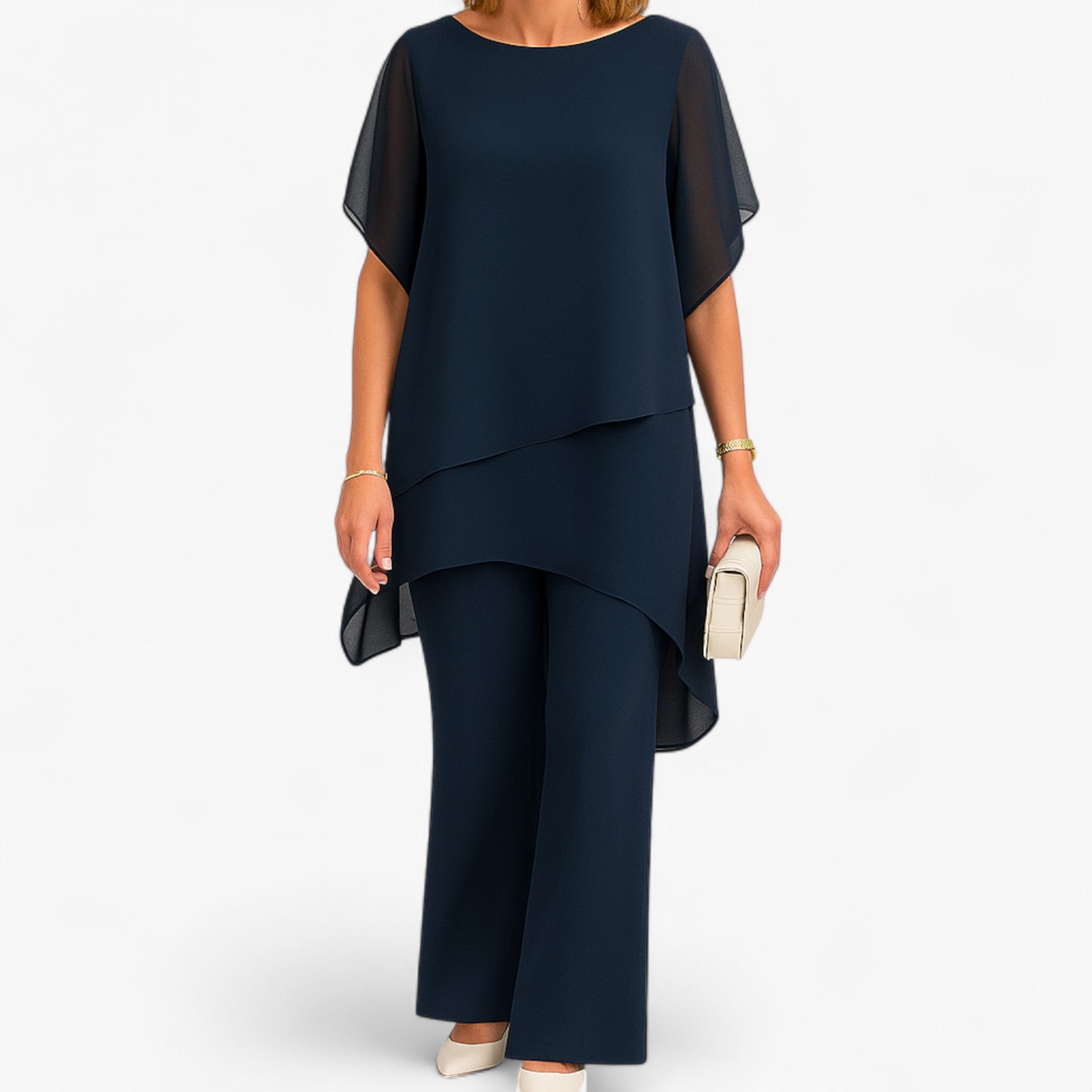 Chiffon Top & Flowing Loose-Fit Pants Set