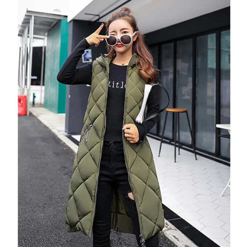 Daisy | Women's Cozy Winter Long Quilted Hooded Vest for Warmth and Style