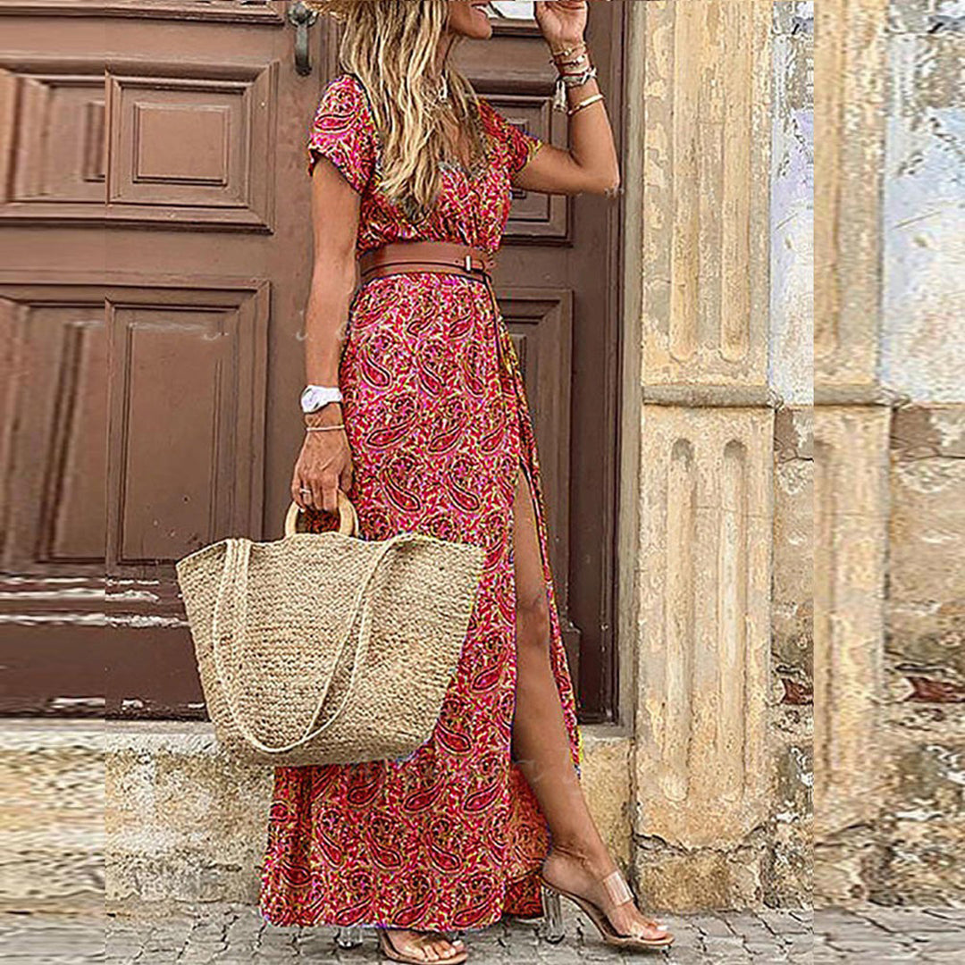 Maxi Ibiza Boho Dress in Hippie Style — Free Belt Included