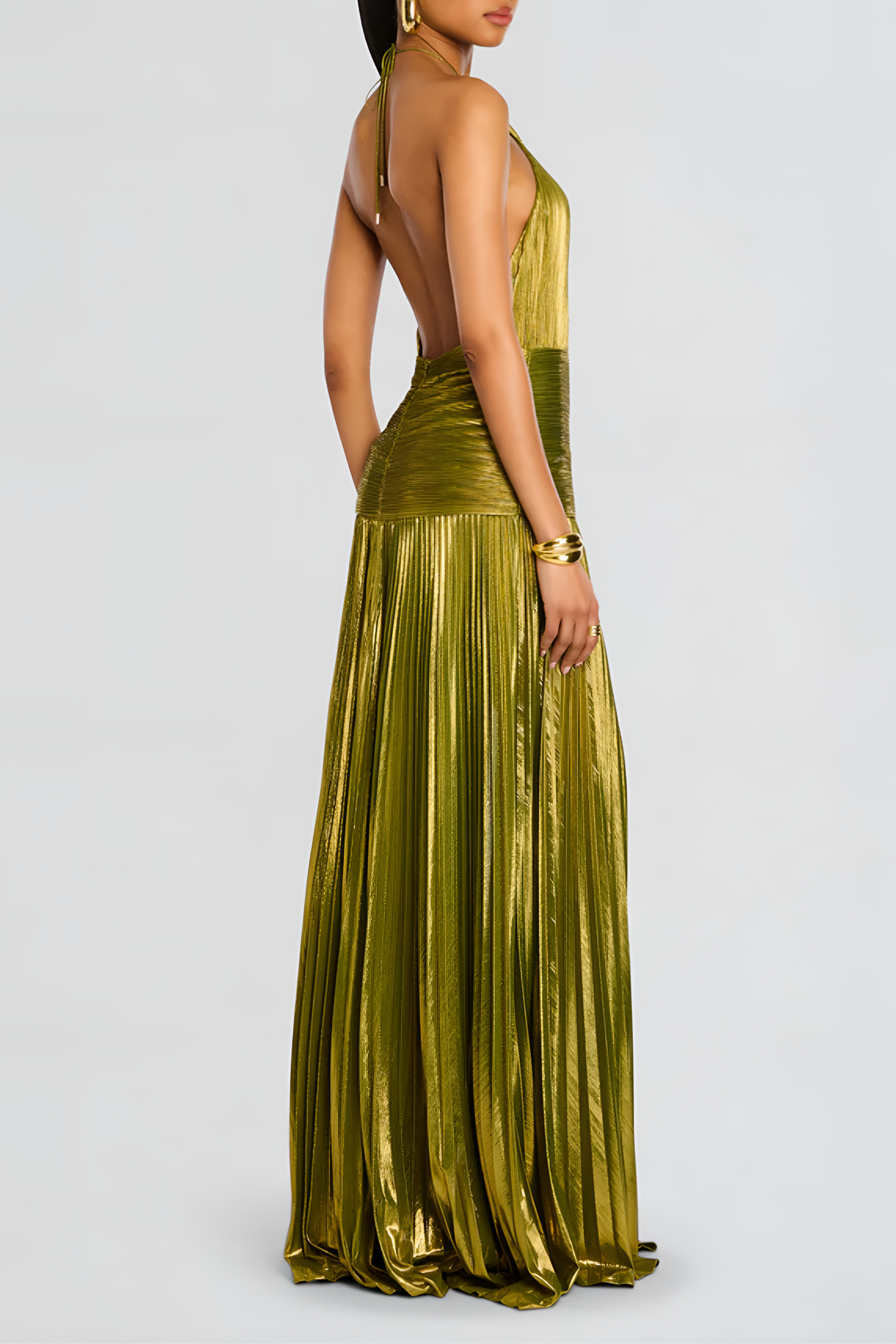 Thalia Peridot Metallic Maxi Dress - Luminous and Trendy Elegance