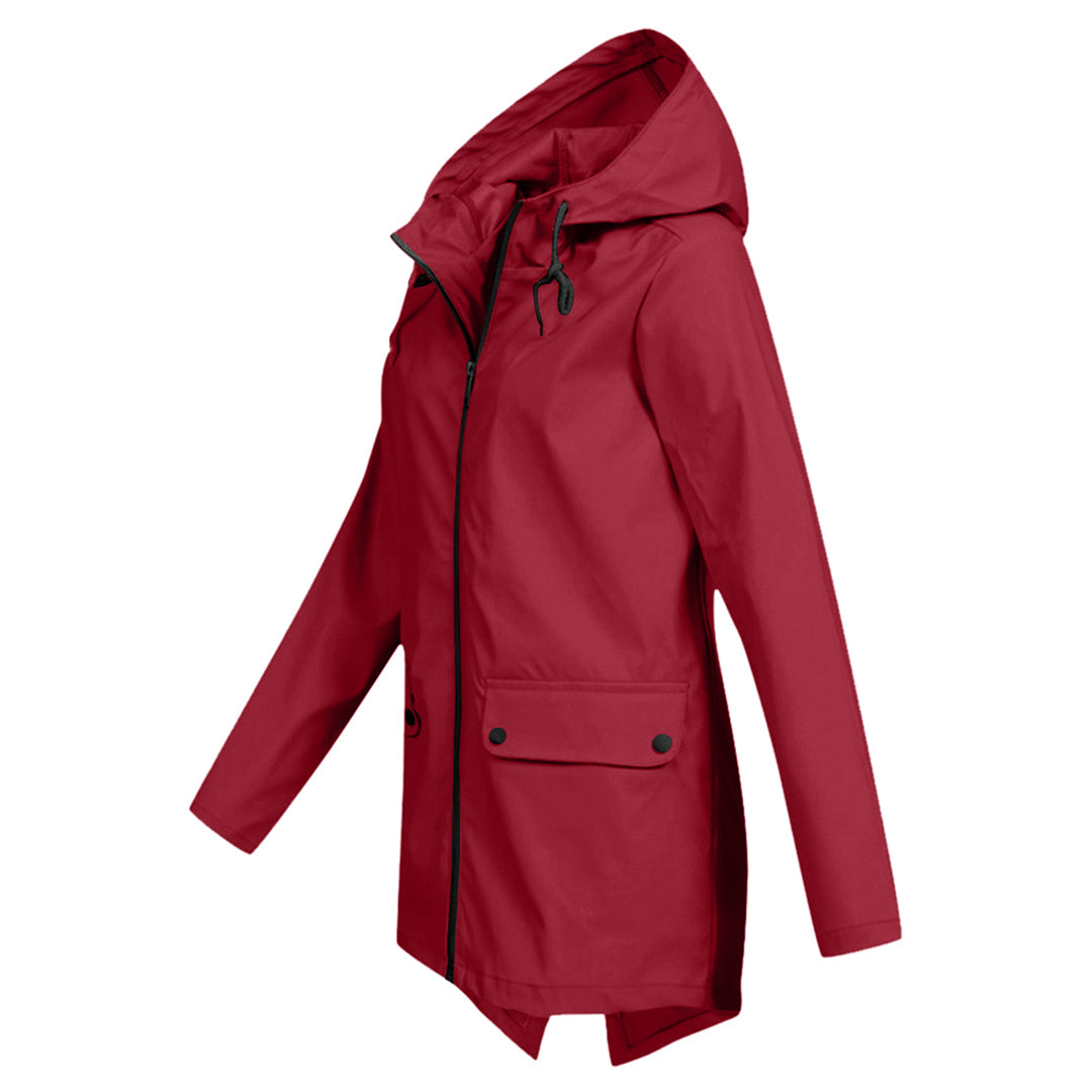 Long Hooded Waterproof Jacket for Women, Ideal for Winter
