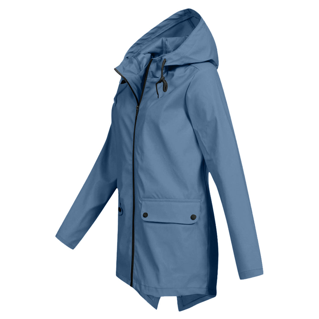 Long Hooded Waterproof Jacket for Women, Ideal for Winter