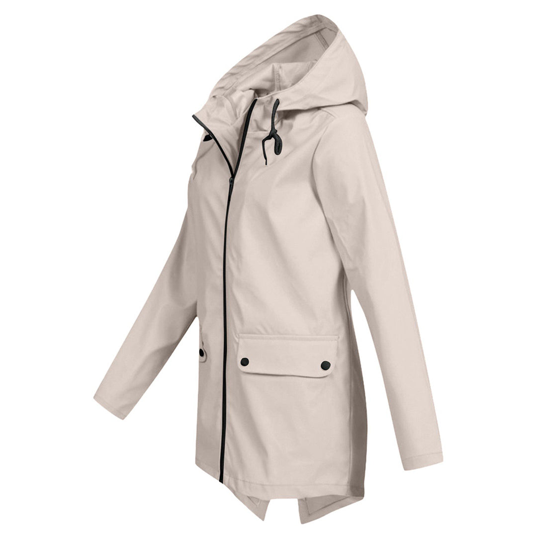 Long Hooded Waterproof Jacket for Women, Ideal for Winter