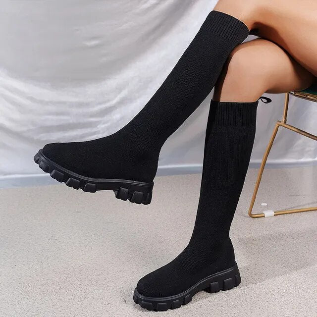 Women's Cozy Knit Knee-High Sock Boots