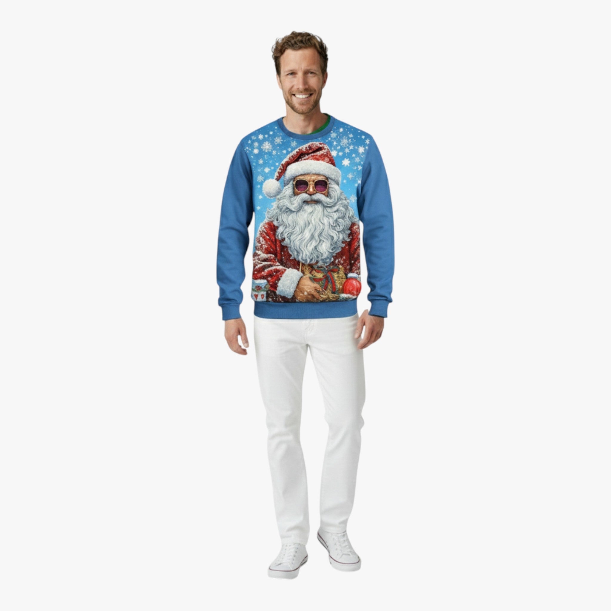 Stylish men's Christmas sweater with colorful music pattern – Perfect for festive cheer and cozy moments