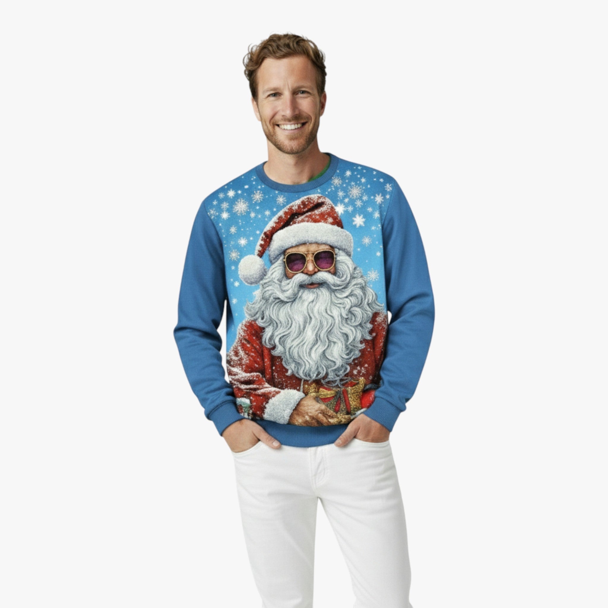 Stylish men's Christmas sweater with colorful music pattern – Perfect for festive cheer and cozy moments
