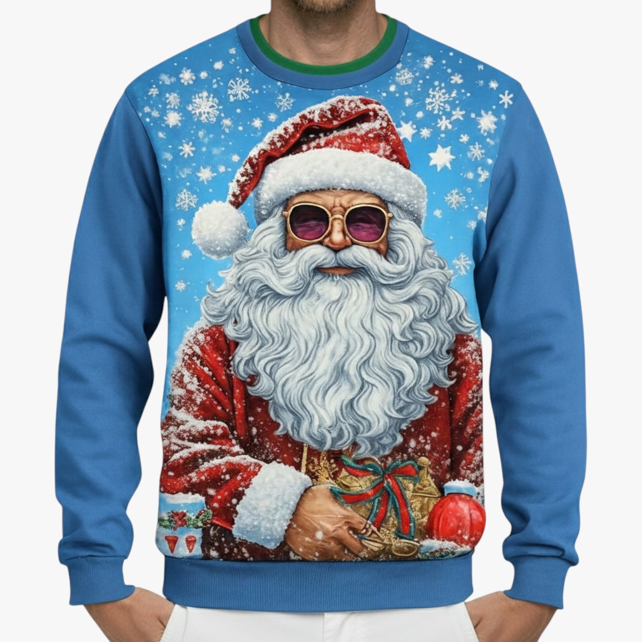 Stylish men's Christmas sweater with colorful music pattern – Perfect for festive cheer and cozy moments