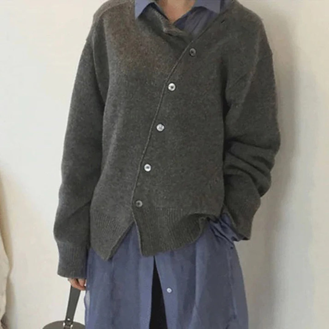 Isabella Women's Winter Cooler Asymmetric Button Cardigan for Cozy Days