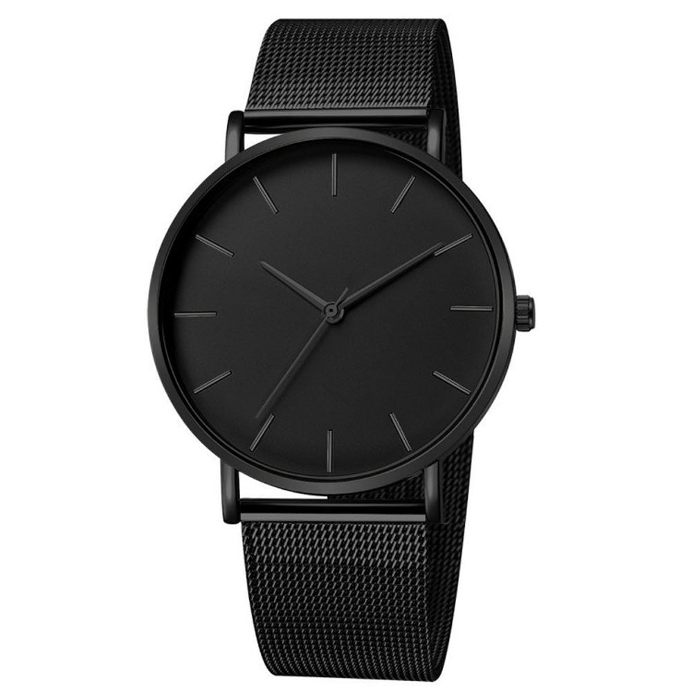 Elegant minimalist stainless steel watch with mesh bracelet