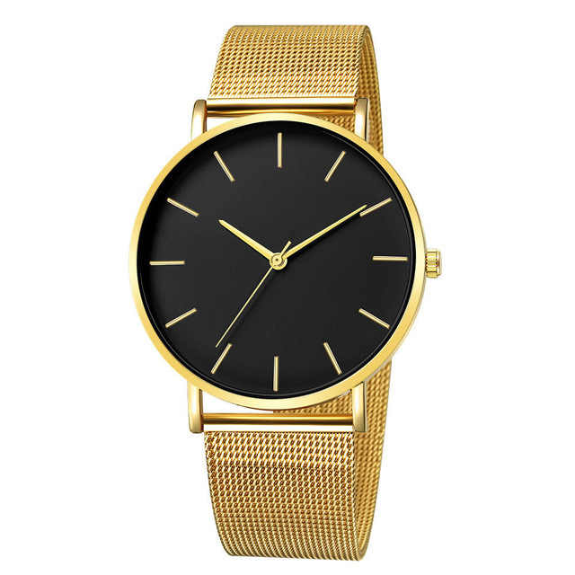 Elegant minimalist stainless steel watch with mesh bracelet