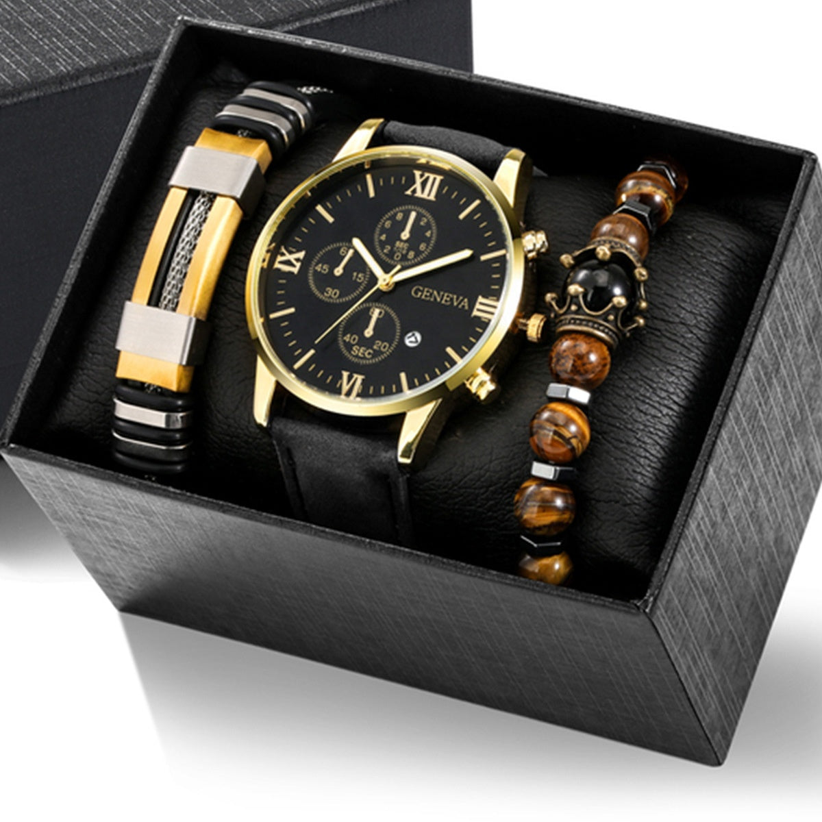 Luxury Signature Quartz Leather Watch & Bracelet Set for an Elegant Look
