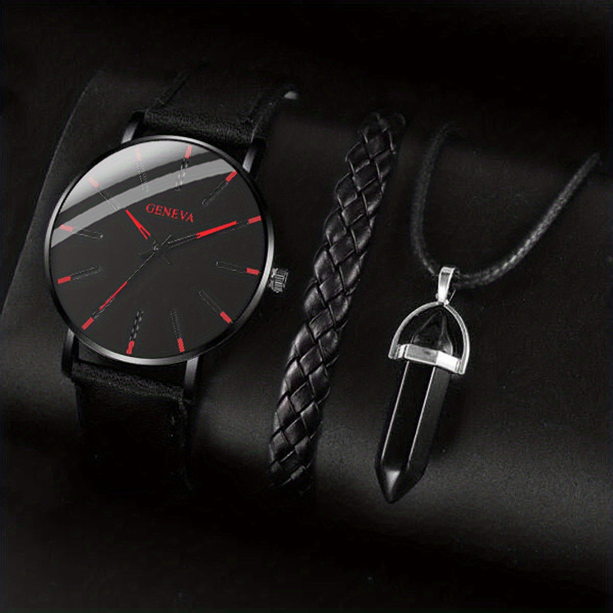 Luxurious Leather Quartz Watch and Bracelet Set for Enjoyment