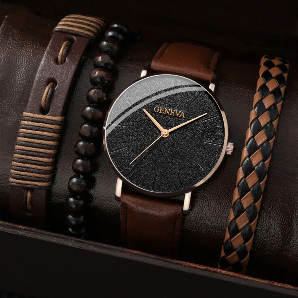 Elegant Business Watch Set with Light and Minimalist Bracelet