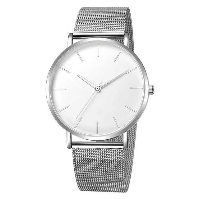 Elegant minimalist stainless steel watch with mesh bracelet