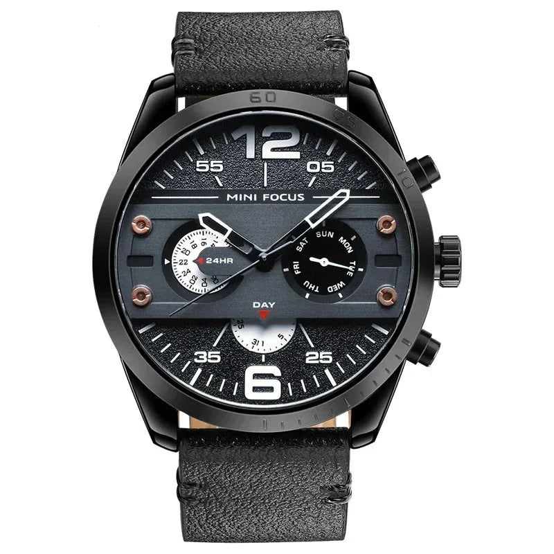 Luxury Leather Sport Chronograph Watch with Quartz Movement