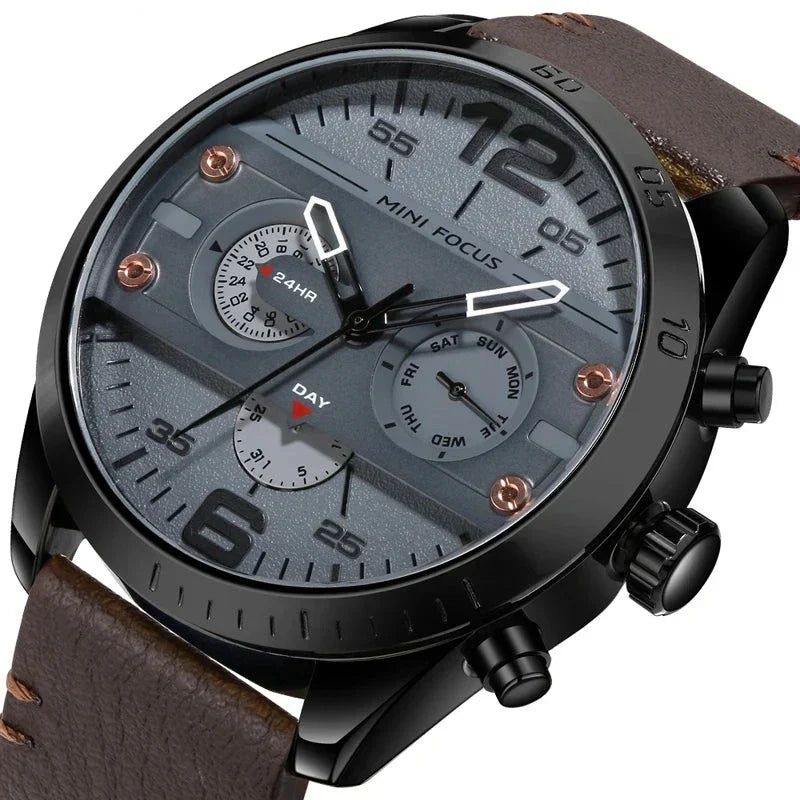 Luxury Leather Sport Chronograph Watch with Quartz Movement