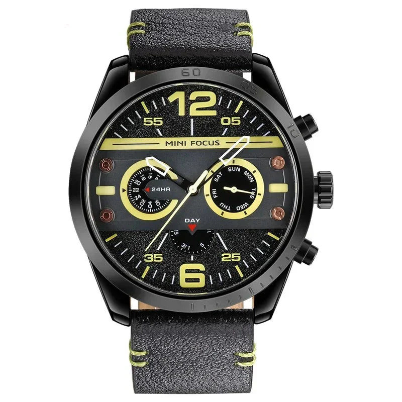 Luxury Leather Sport Chronograph Watch with Quartz Movement