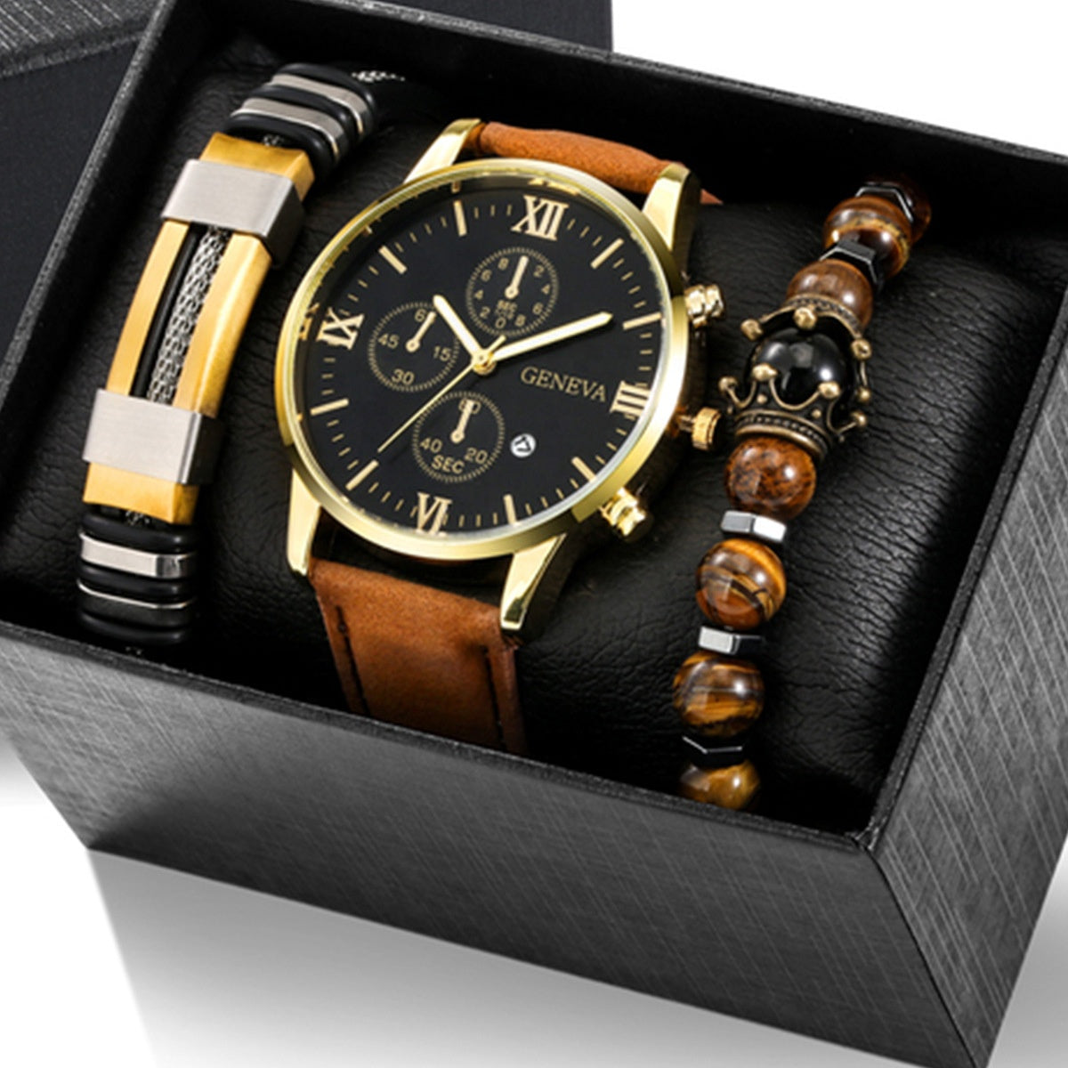 Luxury Signature Quartz Leather Watch & Bracelet Set for an Elegant Look