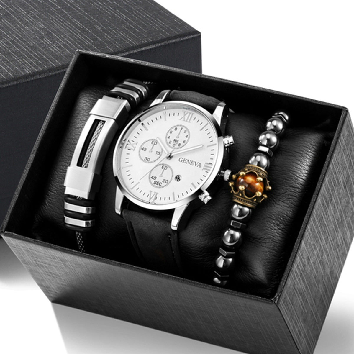 Luxury Signature Quartz Leather Watch & Bracelet Set for an Elegant Look