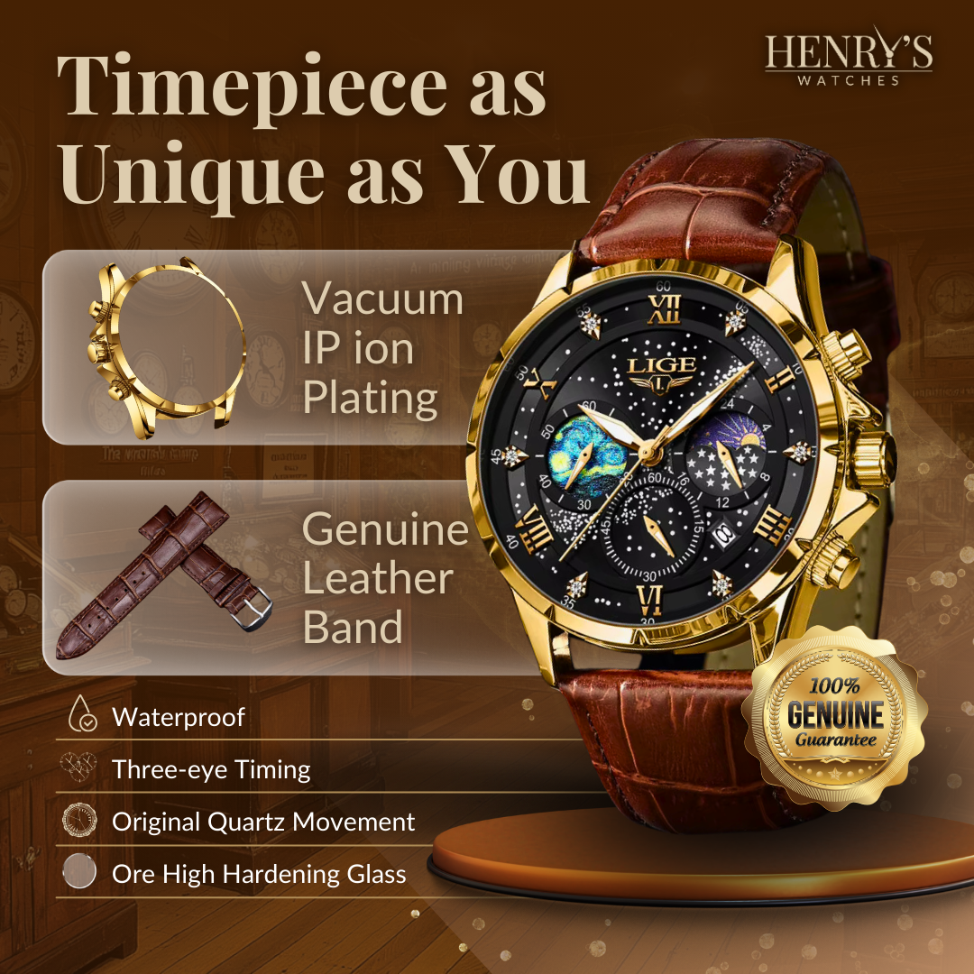 Elegant watch with moon phase