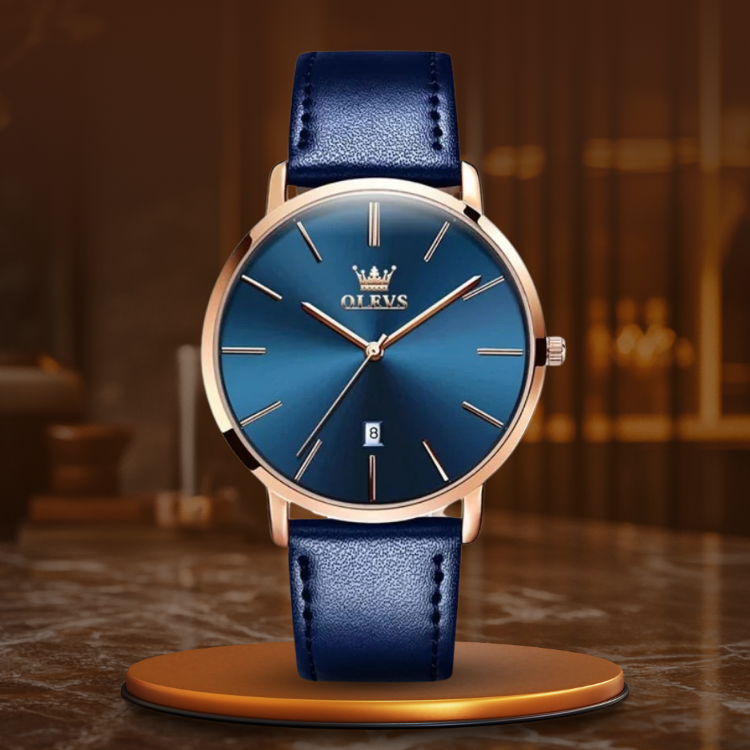 Elegant watch with leather strap