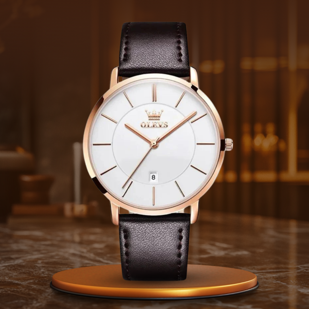 Elegant watch with leather strap