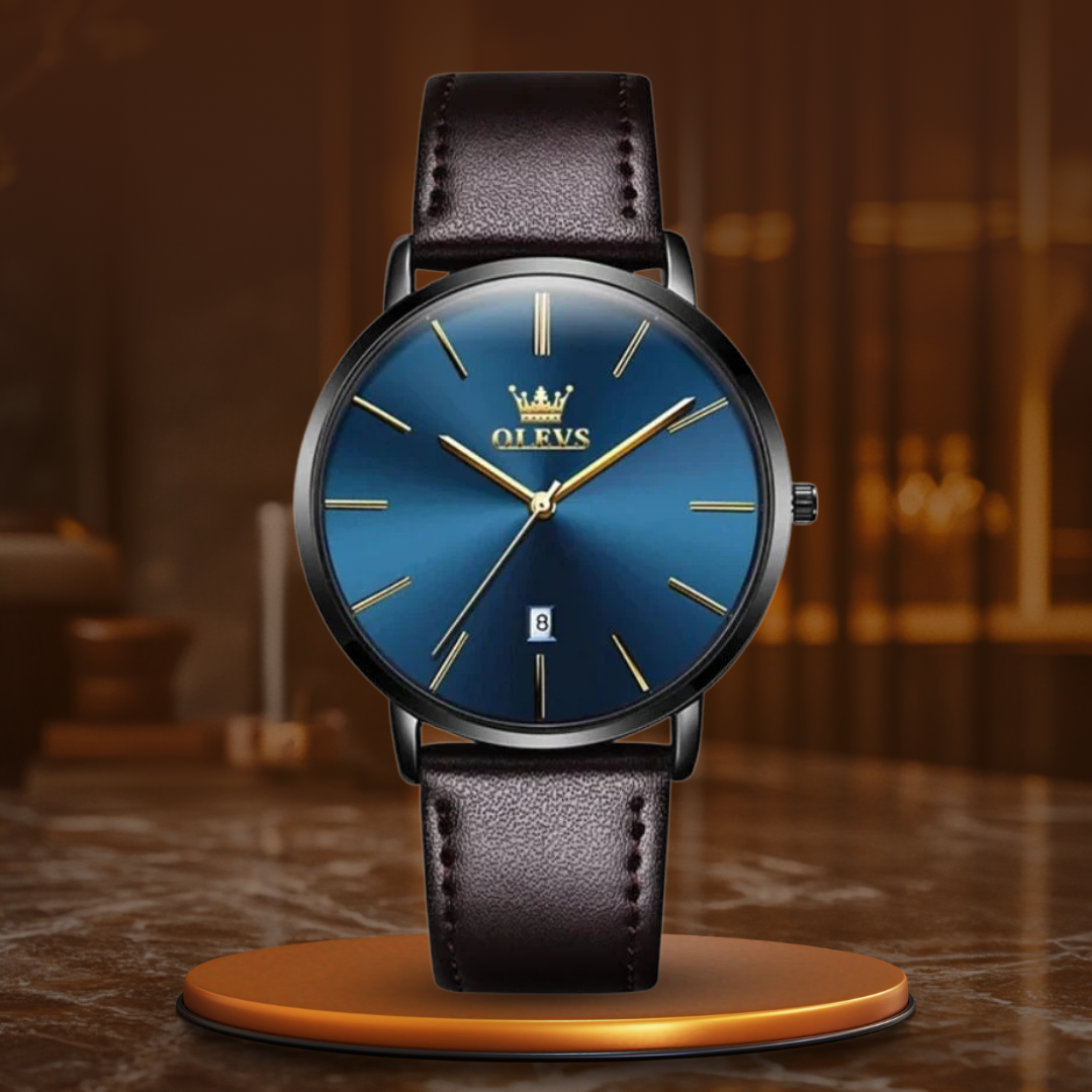 Elegant watch with leather strap