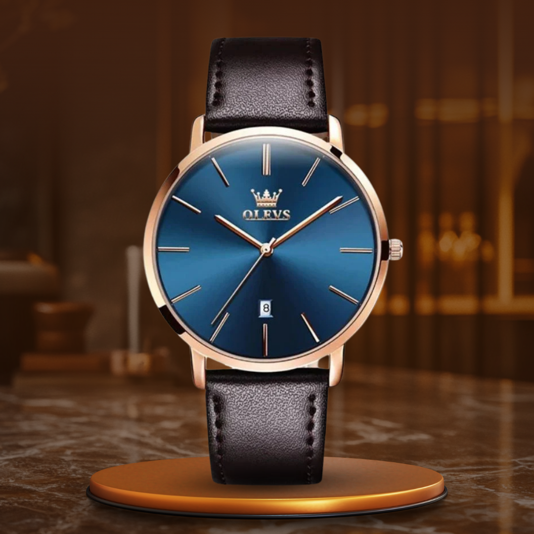 Elegant leather strap date watch
