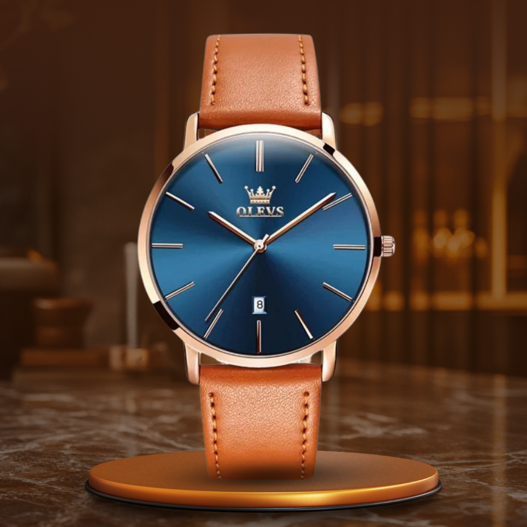 Elegant watch with leather strap