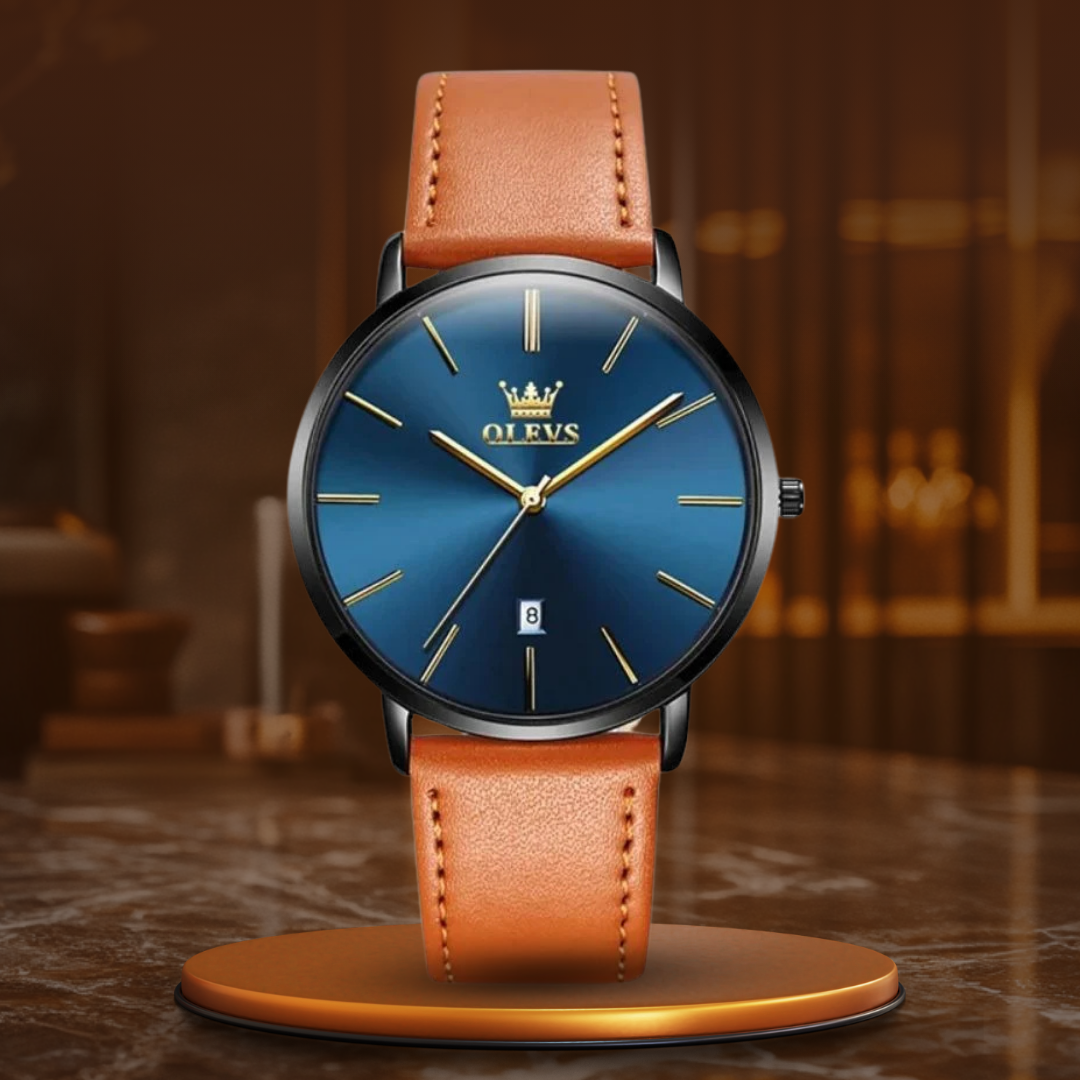 Elegant leather strap date watch