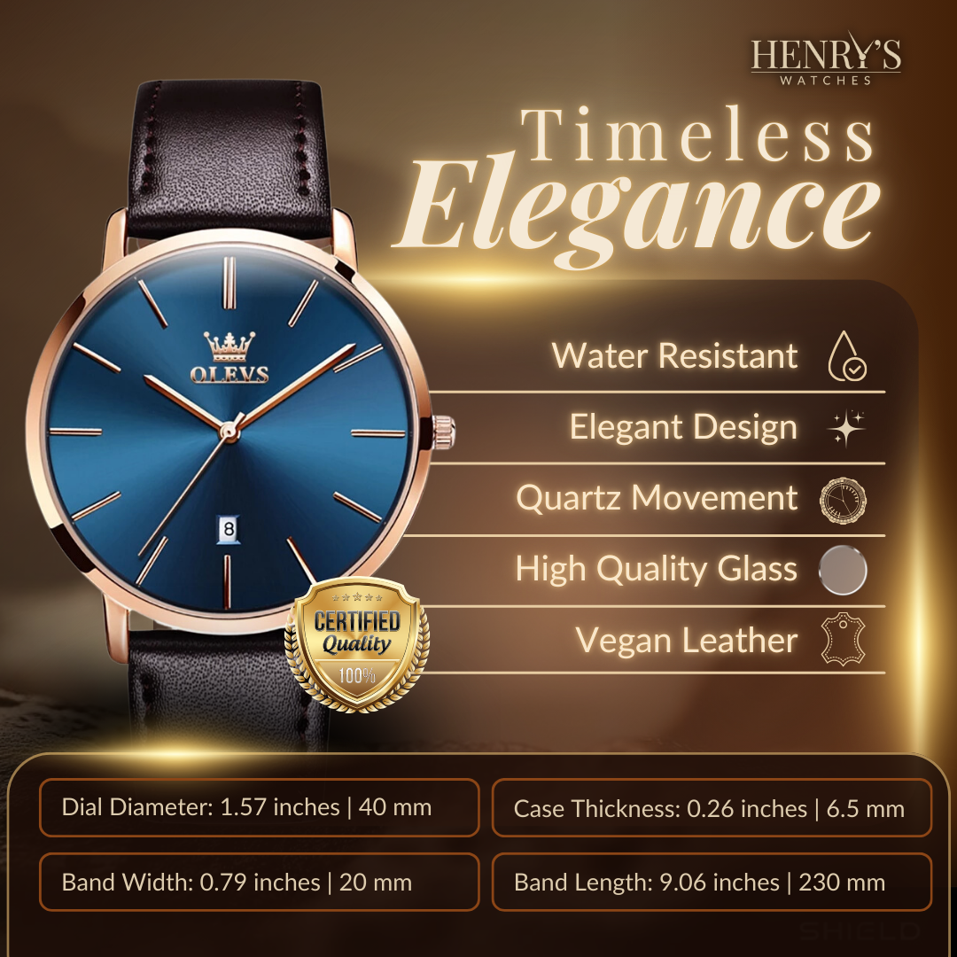 Elegant leather strap date watch